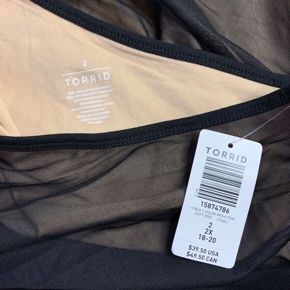 Torrid Black Mesh Top One Shoulder Contrast Lining Foxy Shirt Size 2x 18/20 - Picture 4 of 8